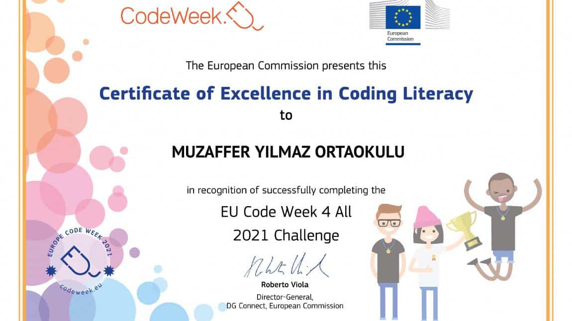 Okulumuz CodeWeek Mükemmellik Sertifikası Almaya Hak Kazandı!